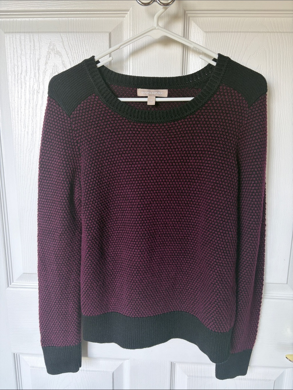 Banana Republic Merino Wool Maroon and Black Textured Crewneck Sweater